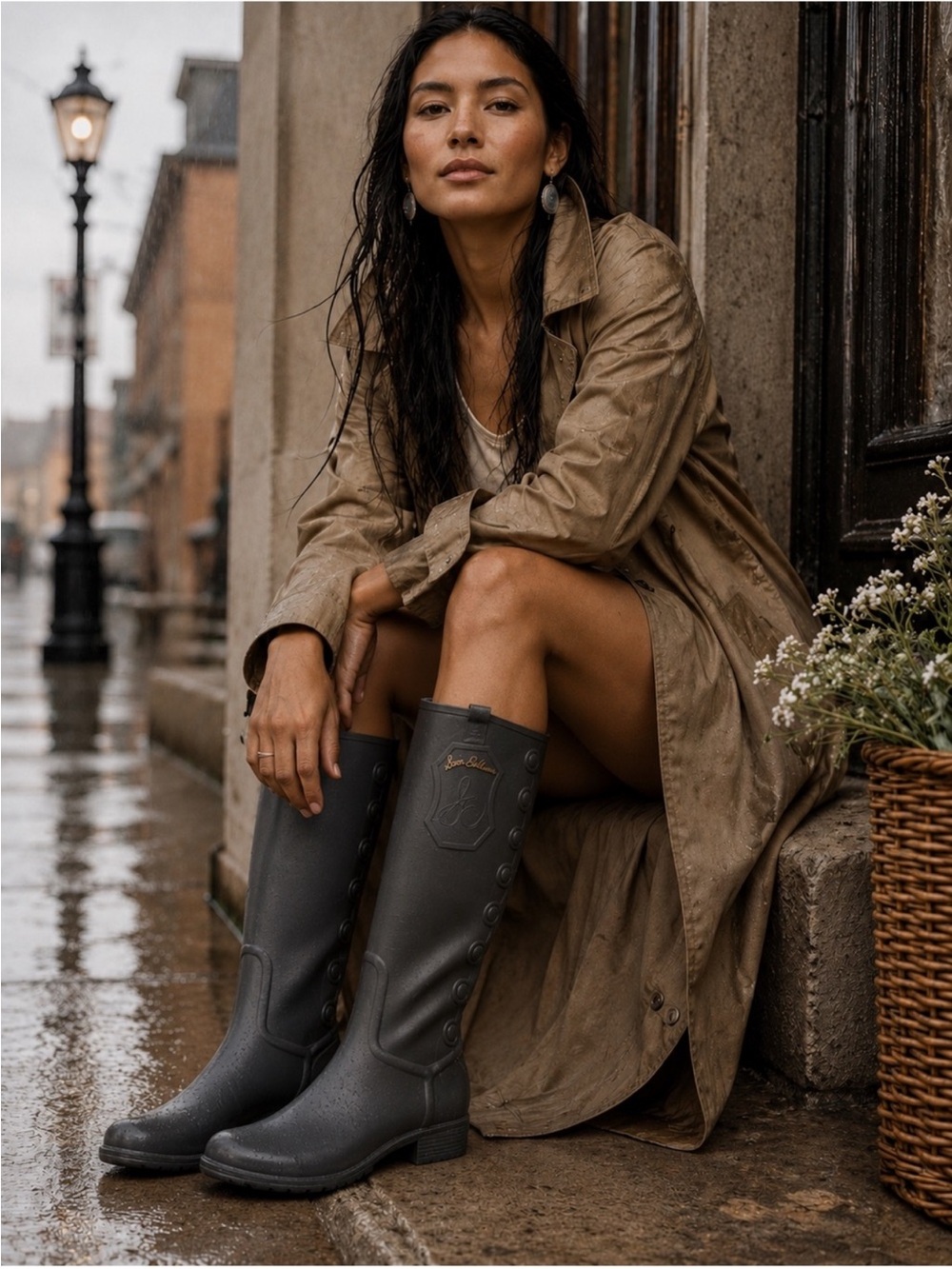 Sam Edelman Black Riding Rubber Rain Boot Mid Calf Worn 10